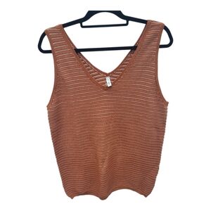 Wishlist Knit Tank Top Womens Large Cotton Rust Stripes New Sleeveless Shirt